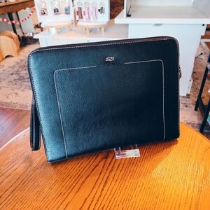 S.T. Dupont Designer High Quality Black Leather Portfolio/Tablet Case